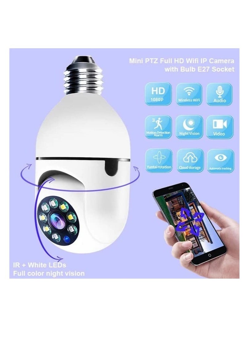 2Pcs Light Bulb Security Camera 2.4GHz & 5G WiFi Outdoor, 1080P E27 Light Socket Security Camera, Indoor 360° Home Security Cameras, Full Color Day and Night, Smart Motion Detection