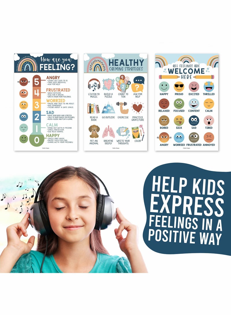 4 Colorful Feelings Chart For Kids Learning Posters For Walls - List Of Feelings Poster For Kids Educational Posters For Classroom Decorations, Periodic Table Of Emotions Poster For School Counselors