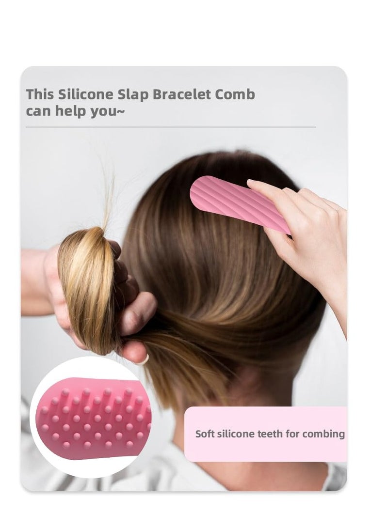 Silicone Hair Comb, Slap Bracelet Comb, Scalp Scrubber with Slap Bracelet, Silicone Slap Bracelet Scalp Massager, Hair Massage Comb Stylish, Unisex Slap Bracelet Hair Care Tool, Pink