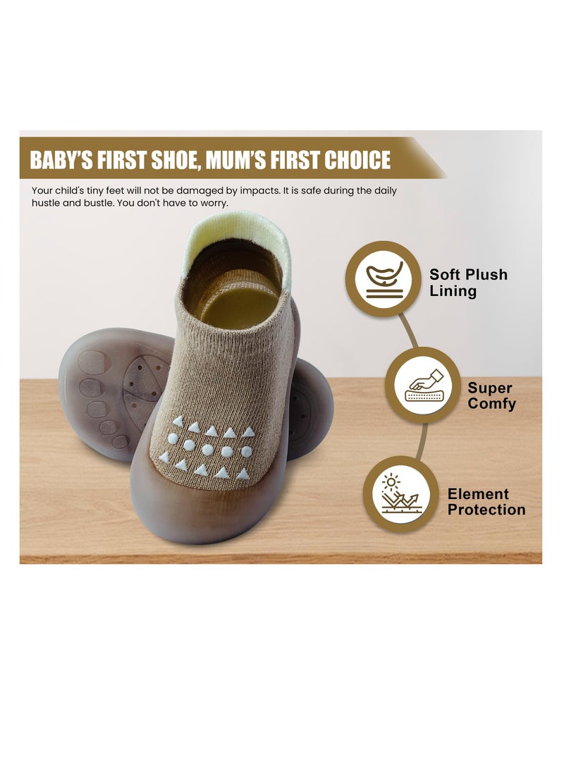 Boys Girls First Walking Shoes, 1 Pair of Baby Sock Shoes, Non Slip Soft Sole Sneakers, Toddler Infant Baby Girl Sock Shoes, Toddler Wide Toe Box Shoes, Toddler Girl Shoes, Brown