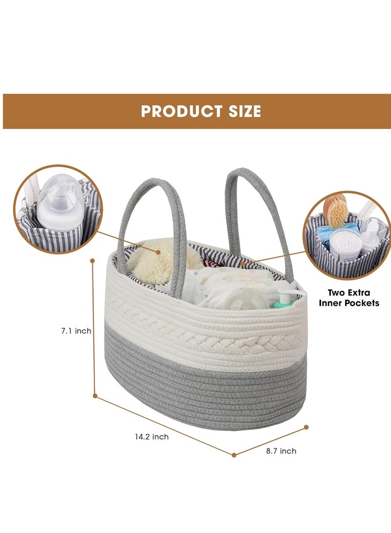 Cotton Rope Diaper Caddy Organizer for Baby - XL Diaper Basket Caddy Nursery Perfect