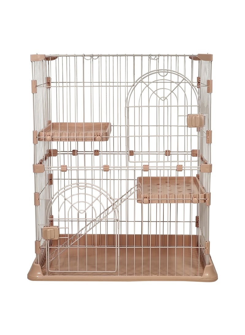 2 - tier cat cage, Thickened base metal wire and 2 wide door, Mobile spring door lock Multiple exercise place with Ladder, Easy to Assemble and Suitable for multiple cats. (Color : Pink)