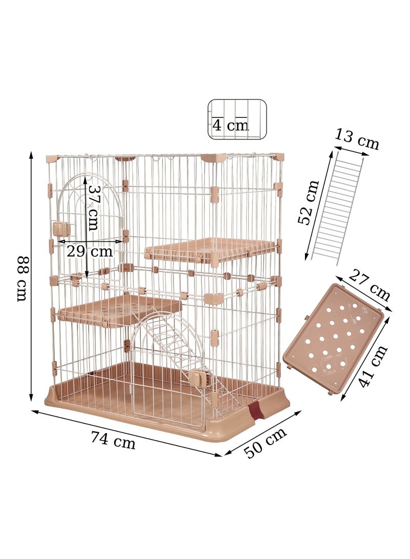 2 - tier cat cage, Thickened base metal wire and 2 wide door, Mobile spring door lock Multiple exercise place with Ladder, Easy to Assemble and Suitable for multiple cats. (Color : Pink)