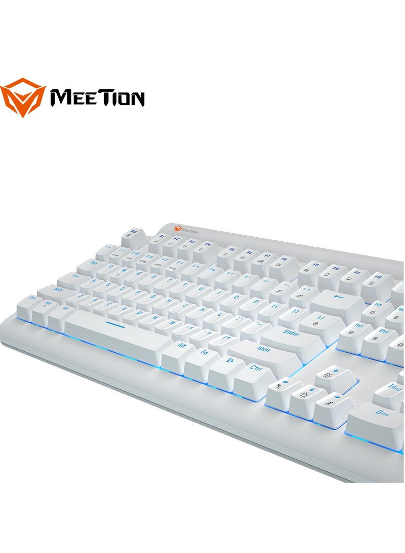Meetion MK600 Mechanical Keyboard Anti-ghosting Full keys No. of keys 104/105 Keyboard Type Blue Light White Body OS Compatibility Windows XP/Vista/7/8/10  MAC OS X Interface USB