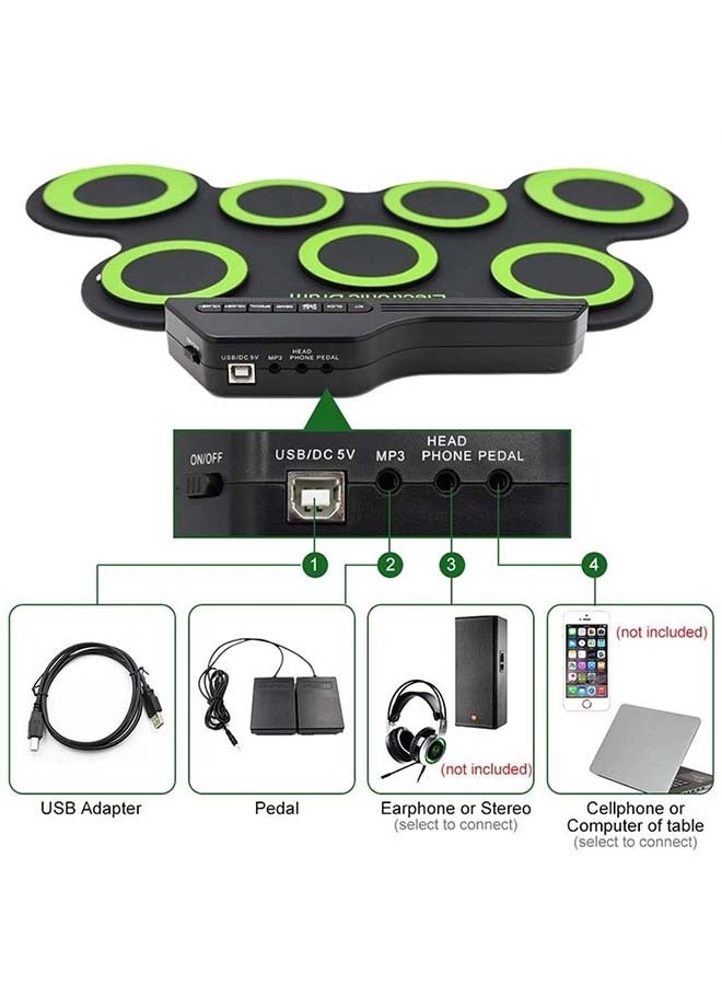 iWord hand-rolled USB electronic drum portable drum practice drum folding silicone electric drum jazz drum pad, green