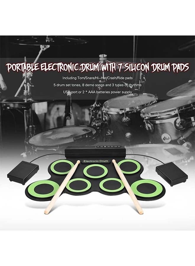 iWord hand-rolled USB electronic drum portable drum practice drum folding silicone electric drum jazz drum pad, green