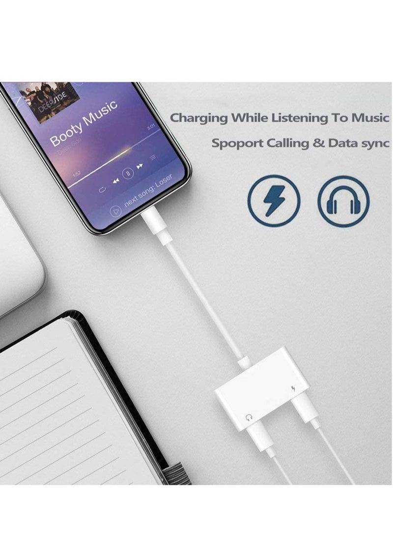 Headphone Jack Adapter for iPhone Car Charger 3.5mm Aux Earphone Audio Splitter and Charge Connector for iPhone 7/8/X/7 Plus/8 Plus/XS MAX Support Jack Dongle Converter and Charger Compatible All iOS