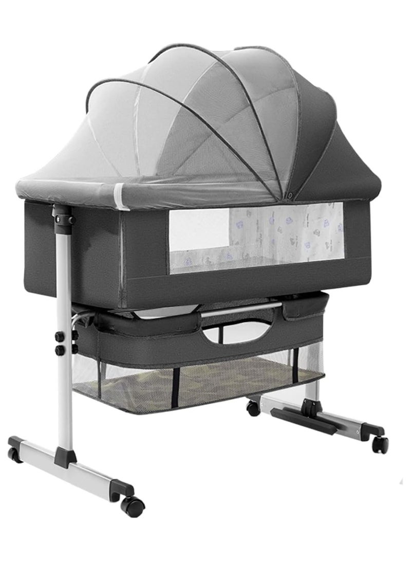 Gonice Baby Crib,Baby Bassinet Bedside Sleeper Bedside Crib Easy Folding,Portable Crib 3 in 1 Travel Baby Bed with Adjustable Height,Breathable Net and Mattress Grey