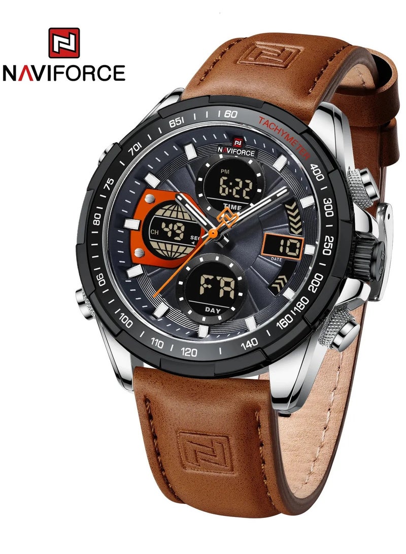 NAVIFORCE 9197 PU Leather Casual Men Watch Digital Military Sport Man Wristwatch (Brown)