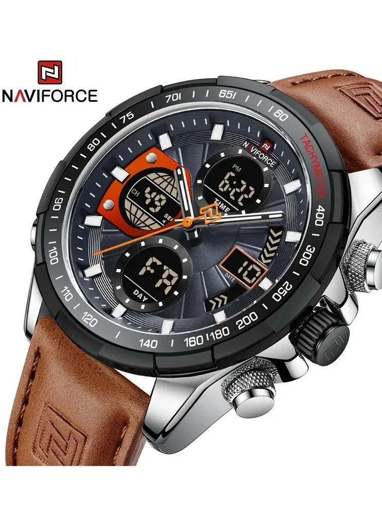 NAVIFORCE 9197 PU Leather Casual Men Watch Digital Military Sport Man Wristwatch (Brown)