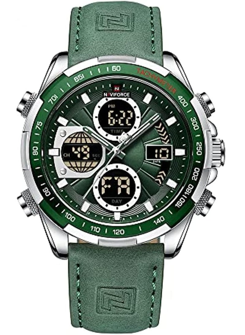 NAVIFORCE 9197 PU Leather Casual Men Watch Digital Military Sport Man Wristwatch (Green)