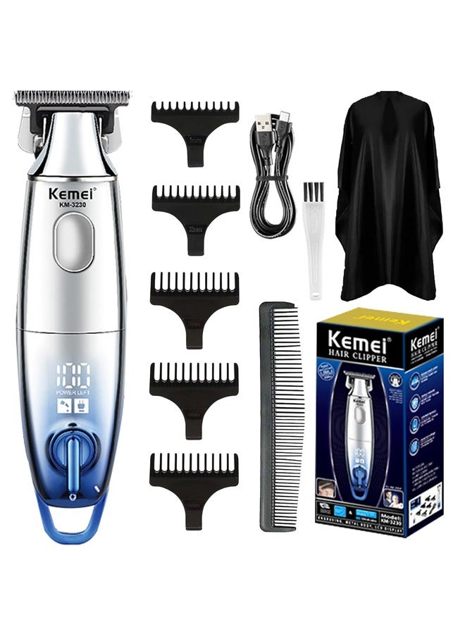 KEMEI Professional Cordless Hair Clipper for Men Electric Beard Trimmers Barber Clipper Kit with LCD Display, Rechargeable T Blade Detailer Trimmers for Men, KM-3230