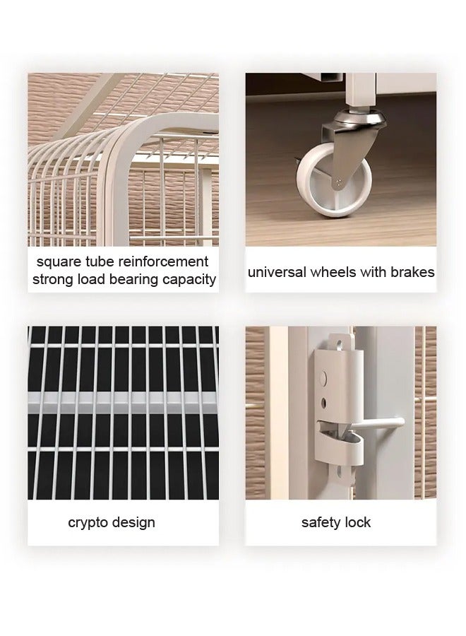 Thickened Medium-Sized Pet House Metal Pet Cage with Wheels and Removable Tray