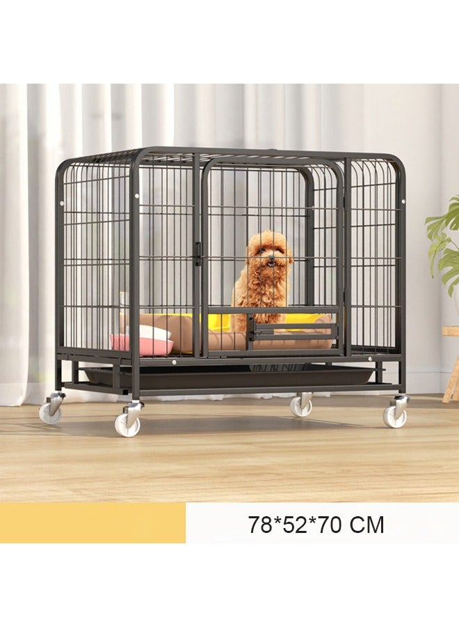 Thickened Medium-Sized Dog House Metal Pet Cage with Wheels and Removable Tray