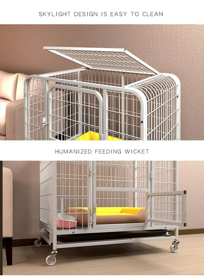 Thickened Medium-Sized Dog House Metal Pet Cage with Wheels and Removable Tray