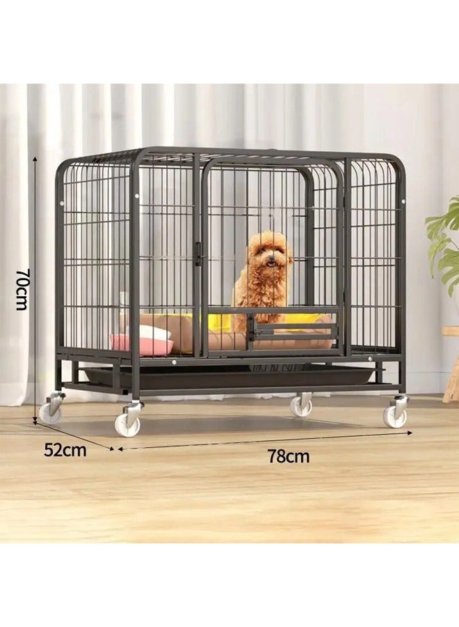 Thickened Medium-Sized Dog House Metal Pet Cage with Wheels and Removable Tray