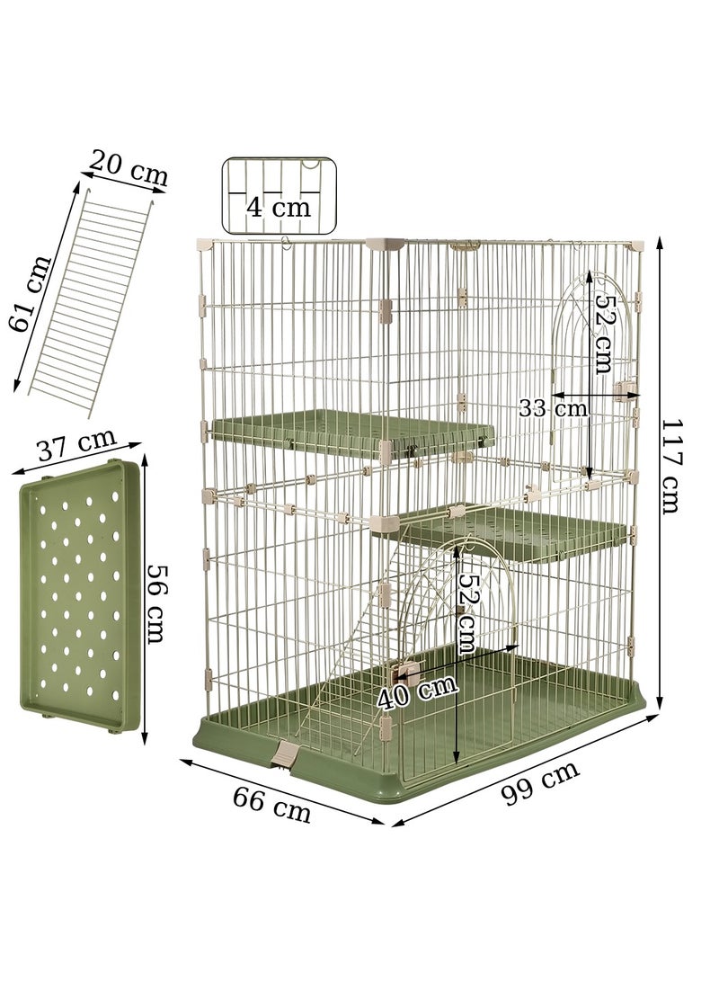 Large cat cage, Durable & strong quality cage, 2 Large door with arched design and Spring door lock, Double layer partition, 2 widened floor and Cat ladder, Easy to assemble. (Green)