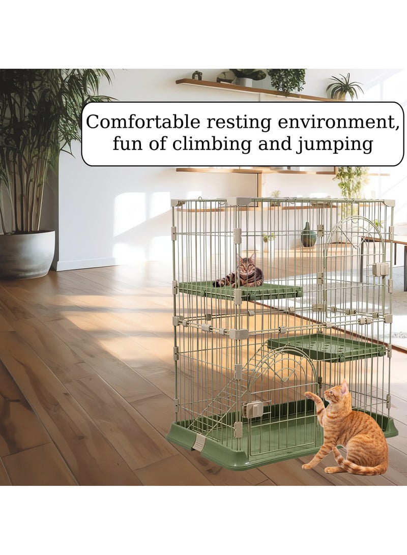 2 - tier cat cage, Thickened base metal wire and 2 wide door, Mobile spring door lock Multiple exercise place with Ladder, Easy to Assemble and Suitable for multiple cats. (Color : Green)