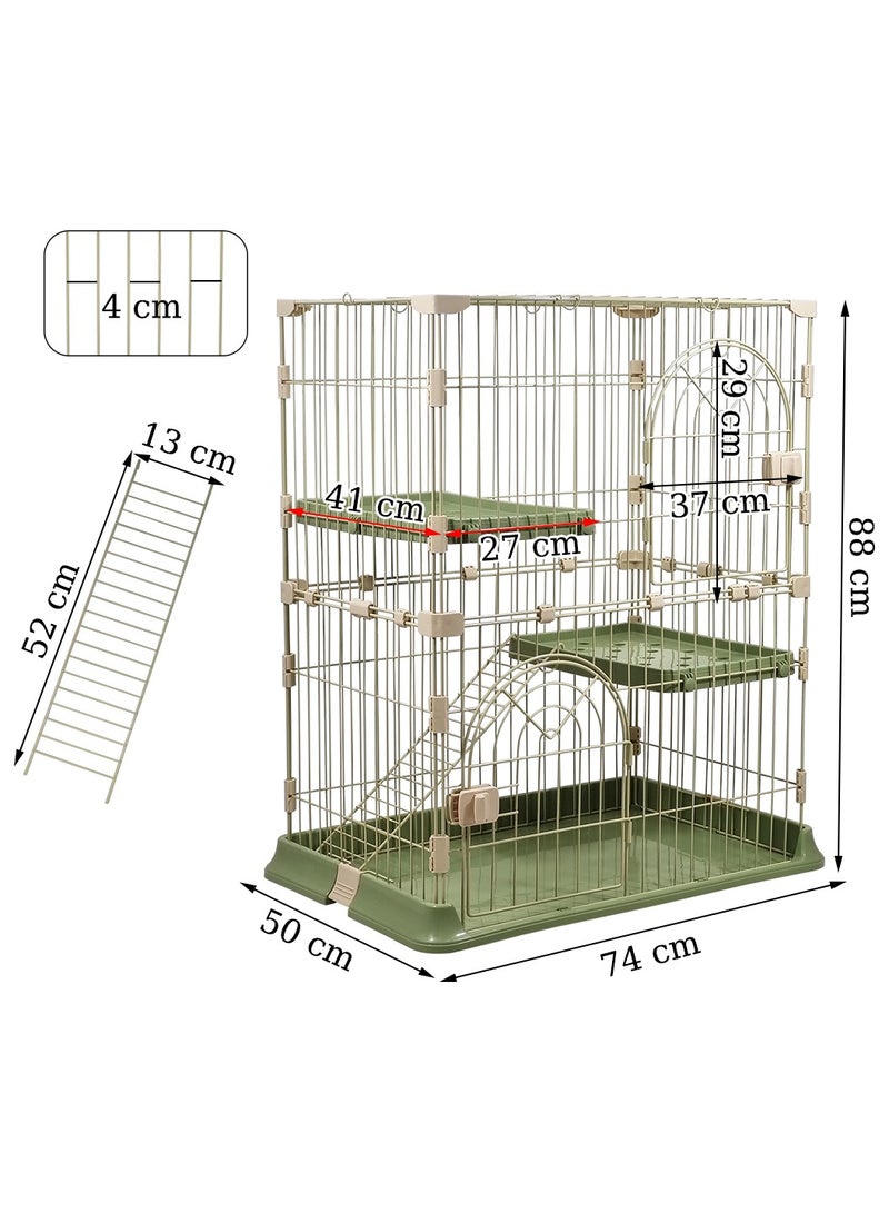 2 - tier cat cage, Thickened base metal wire and 2 wide door, Mobile spring door lock Multiple exercise place with Ladder, Easy to Assemble and Suitable for multiple cats. (Color : Green)