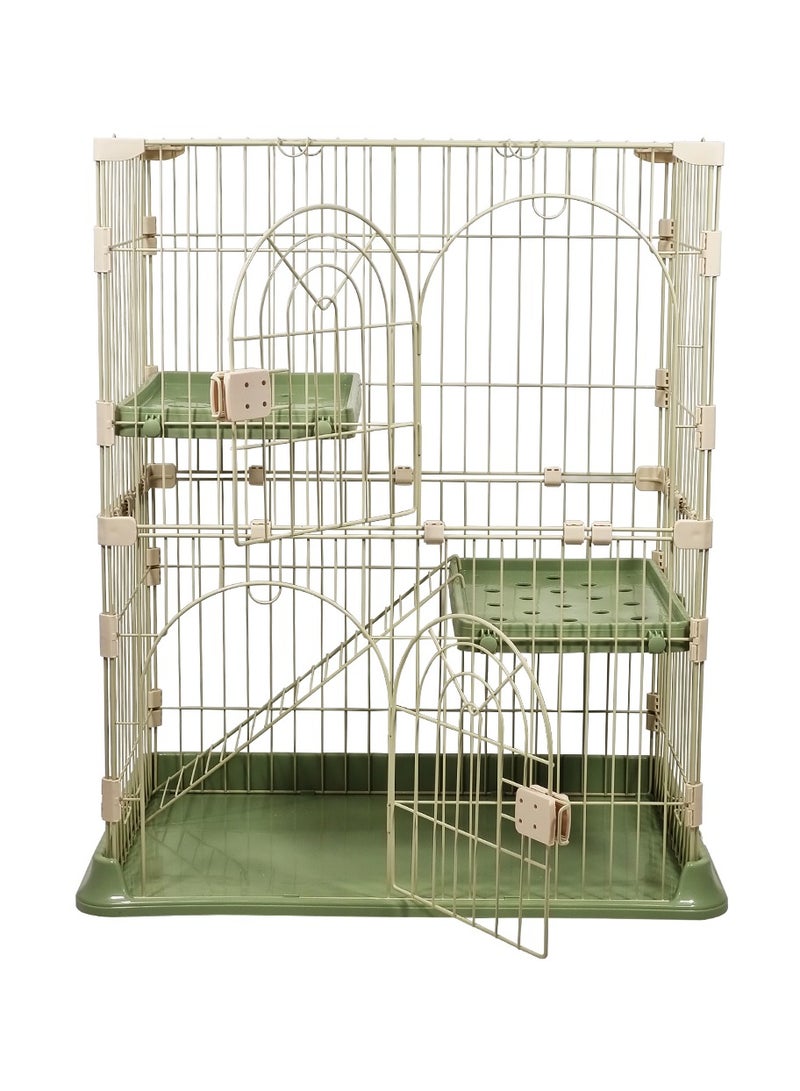 2 - tier cat cage, Thickened base metal wire and 2 wide door, Mobile spring door lock Multiple exercise place with Ladder, Easy to Assemble and Suitable for multiple cats. (Color : Green)