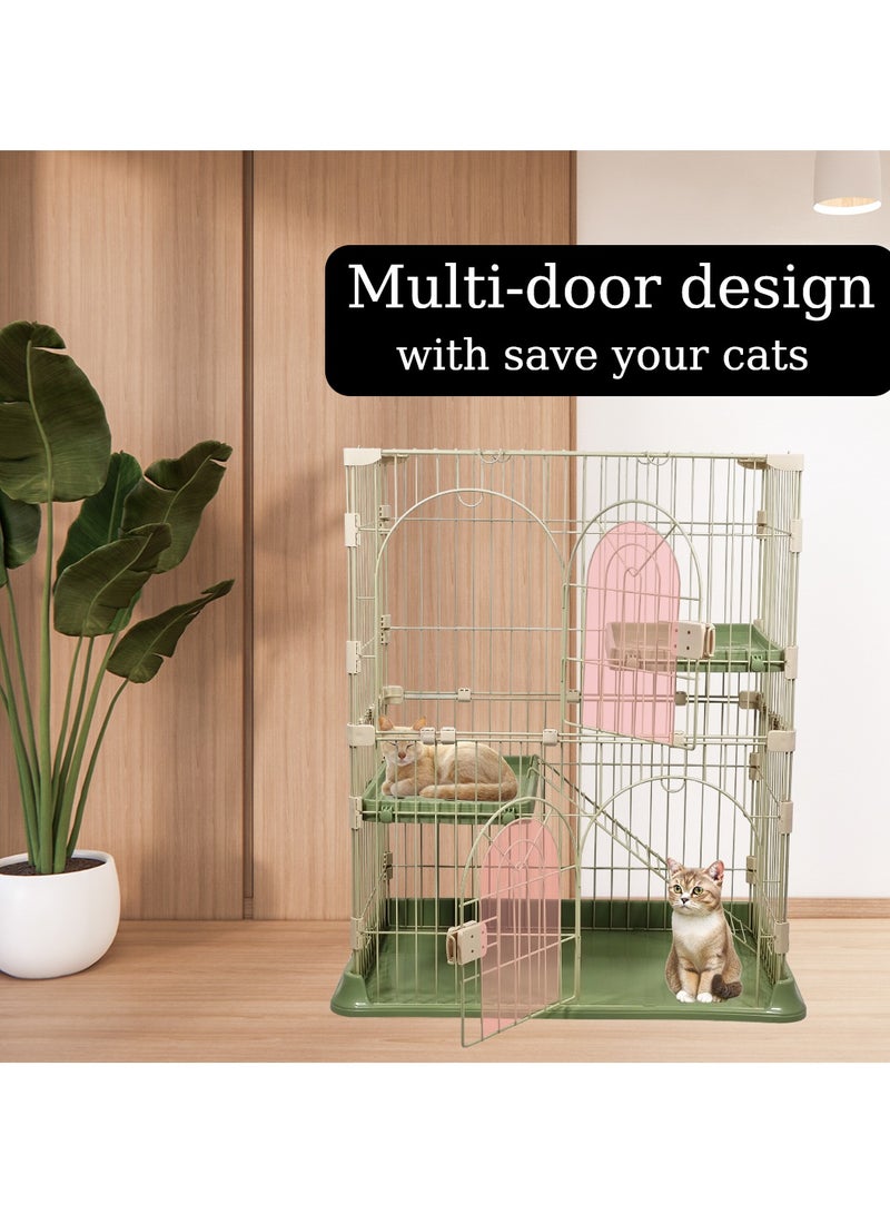 2 - tier cat cage, Thickened base metal wire and 2 wide door, Mobile spring door lock Multiple exercise place with Ladder, Easy to Assemble and Suitable for multiple cats. (Color : Green)