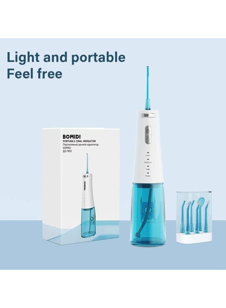 Bomidi D3 PRO Portable Dental/Oral Irrigator 360 Rotatable Nozzle 300ml Water Tank Easy Cleaning 7 Level Adjustable Water Pressure Type-C IPX7 White/Blue