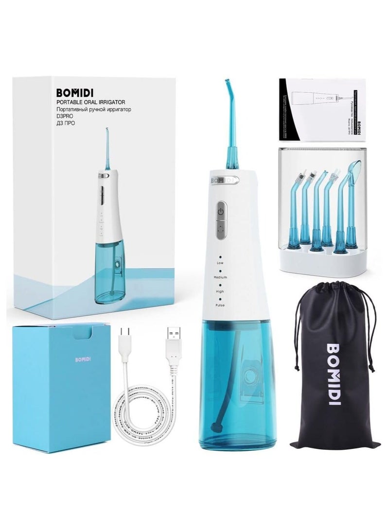 Bomidi D3 PRO Portable Dental/Oral Irrigator 360 Rotatable Nozzle 300ml Water Tank Easy Cleaning 7 Level Adjustable Water Pressure Type-C IPX7 White/Blue