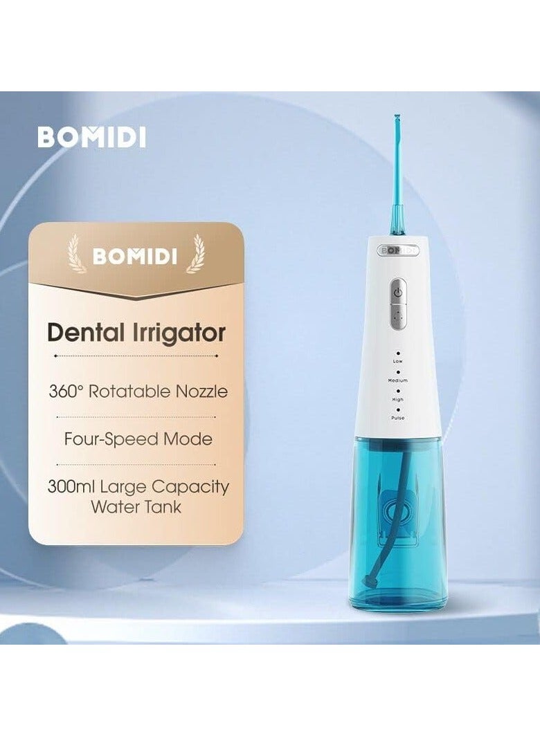 Bomidi D3 PRO Portable Dental/Oral Irrigator 360 Rotatable Nozzle 300ml Water Tank Easy Cleaning 7 Level Adjustable Water Pressure Type-C IPX7 White/Blue