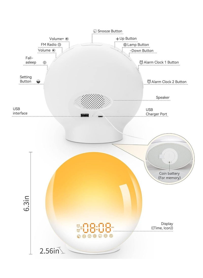 Oakura Sunrise Alarm Clock Wake Up Light 7 Sounds, Dual Alarms, Snooze, FM Radio