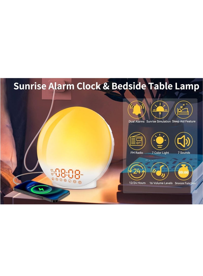 Oakura Sunrise Alarm Clock Wake Up Light 7 Sounds, Dual Alarms, Snooze, FM Radio