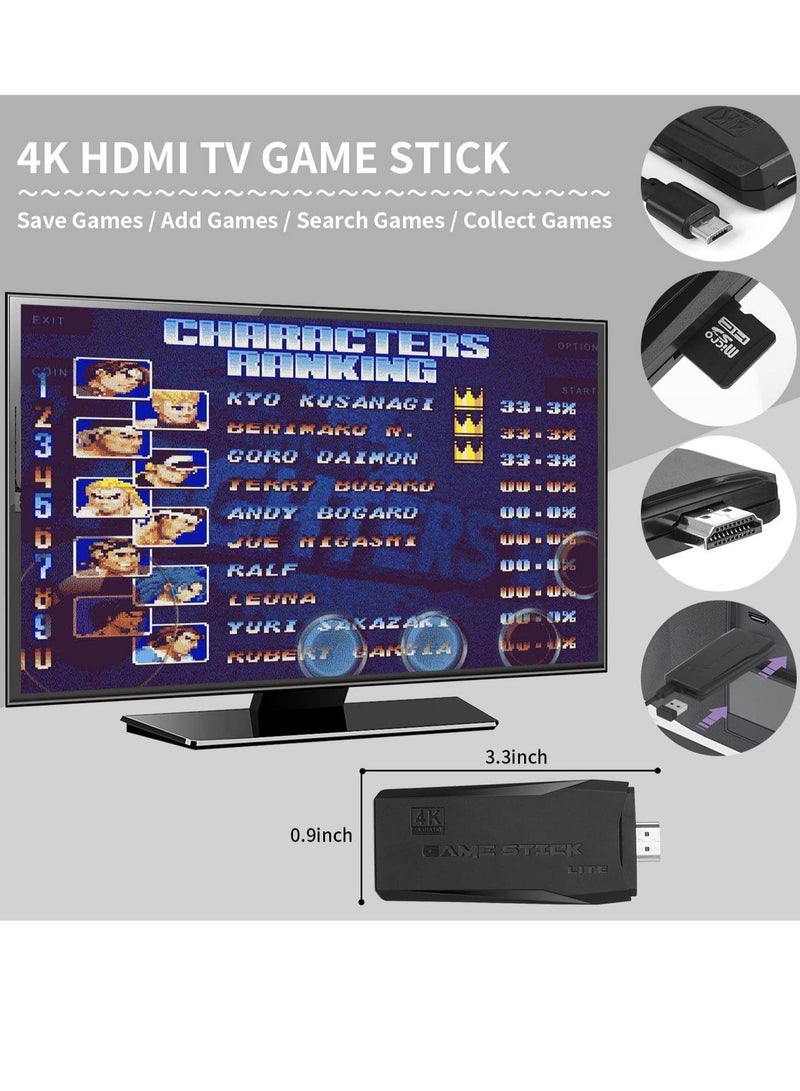 Wireless Retro Game Console, Plug & Play Video TV Game Stick With 10000+ Games Built-in, 9 Emulators, 4K HDMI Output for TV with Dual 2.4G Wireless Controllers