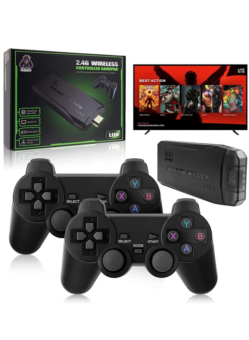 Integrated retro 4K game console with dual 2.4G wireless controllers, plug-and-play video game stick, built-in 3,500 games, 9 classic emulators, high-definition HDMI output for TV (64G, 10000+ games)