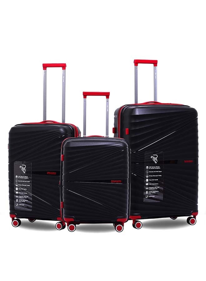 Reflection PP Black Luggage, Lightweight Hardshell, Expandable with 4 Spinner Wheels and TSA Lock (3pcs. Set)