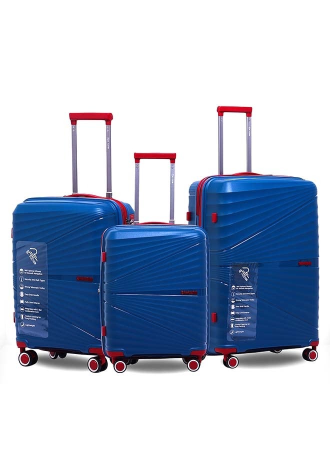 Reflection PP Navy Blue Luggage, Lightweight Hardshell, Expandable with 4 Spinner Wheels and TSA Lock (3pcs. Set)