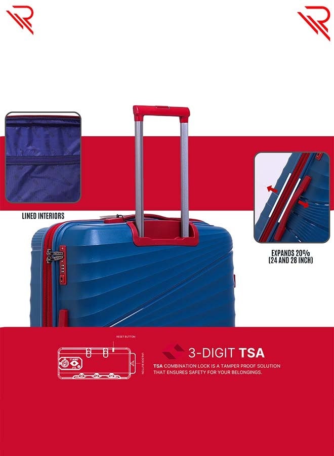 Reflection PP Navy Blue Luggage, Lightweight Hardshell, Expandable with 4 Spinner Wheels and TSA Lock (3pcs. Set)
