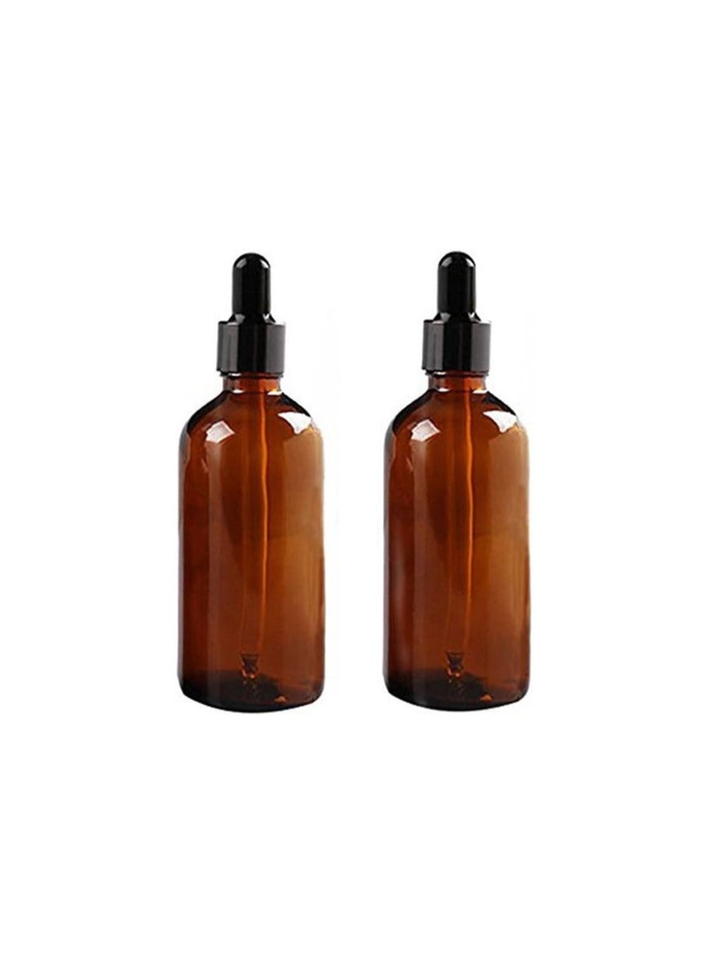 2 Pcs 100ml Glass Dropper Bottles Empty Amber Glass Bottle Vial Container with Glass Dropper for Essential Oil Formulas Cosmetics Perfumes & Other Liquids