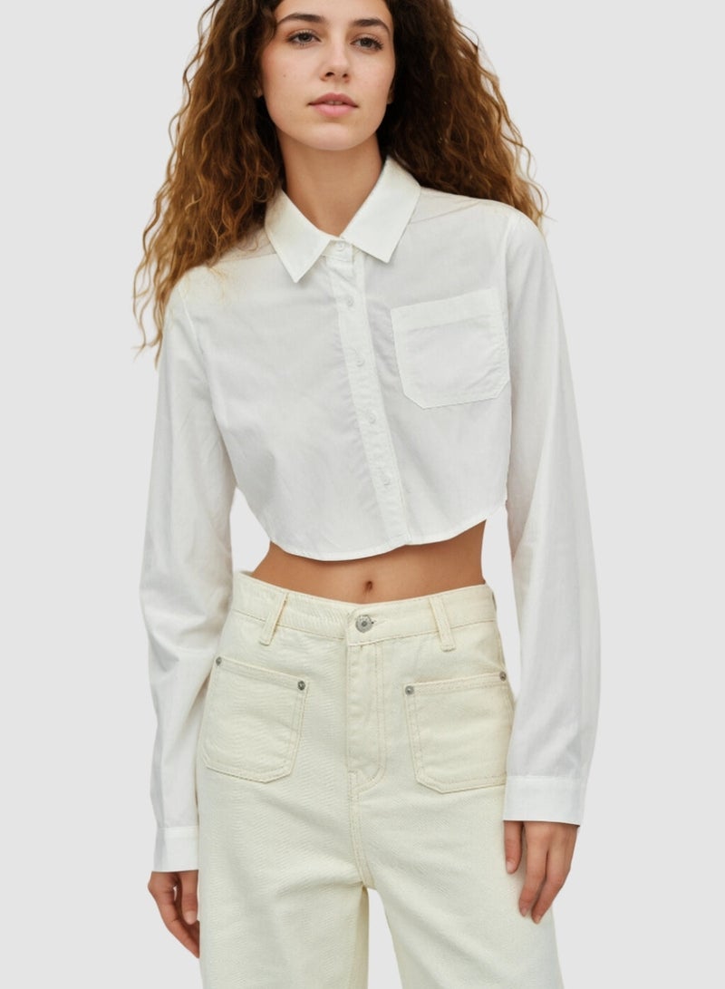 Seafoam White Crop Shirt