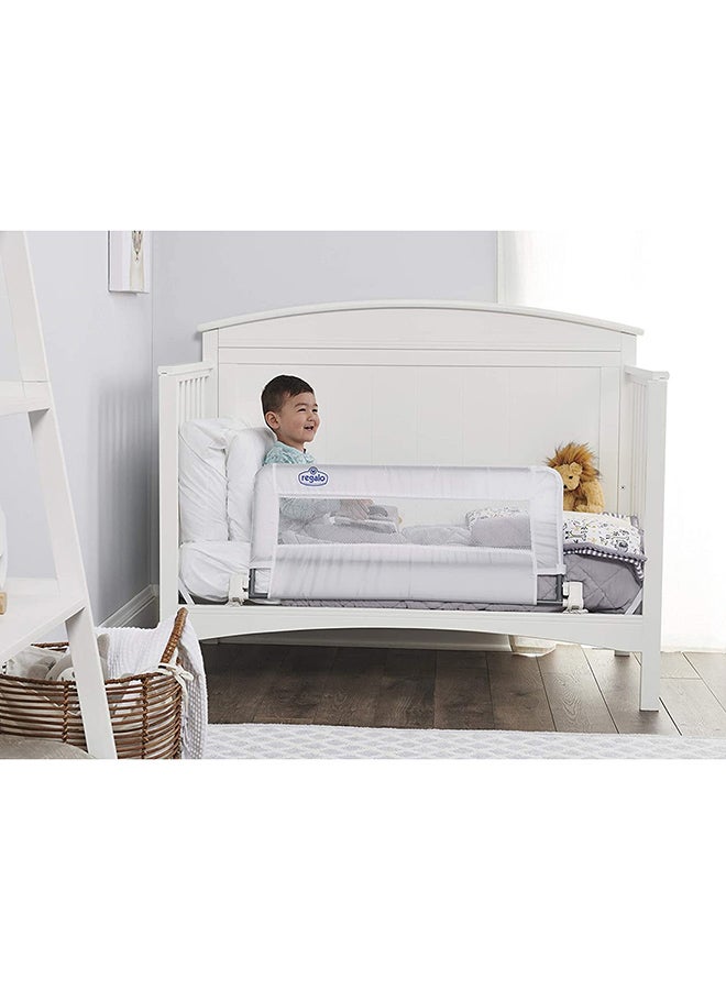 Swing Down Crib Rail | 33” Long & 16” High | Baby Safety Bed Guard with Gap Guard Protection | Foldable, Secure & Easy Install | Durable Steel Frame with Mesh Cover | White