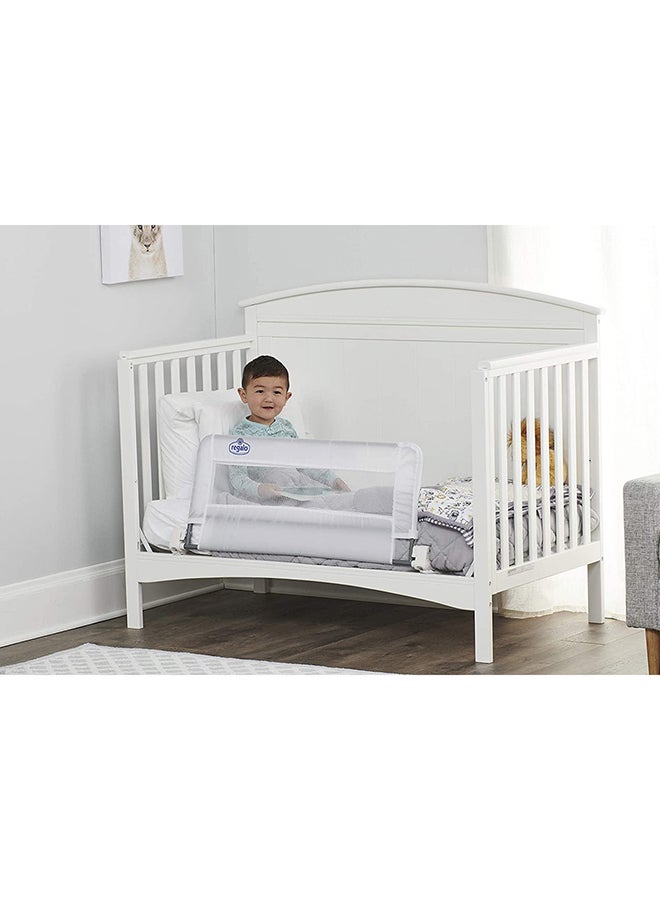 Swing Down Crib Rail | 33” Long & 16” High | Baby Safety Bed Guard with Gap Guard Protection | Foldable, Secure & Easy Install | Durable Steel Frame with Mesh Cover | White