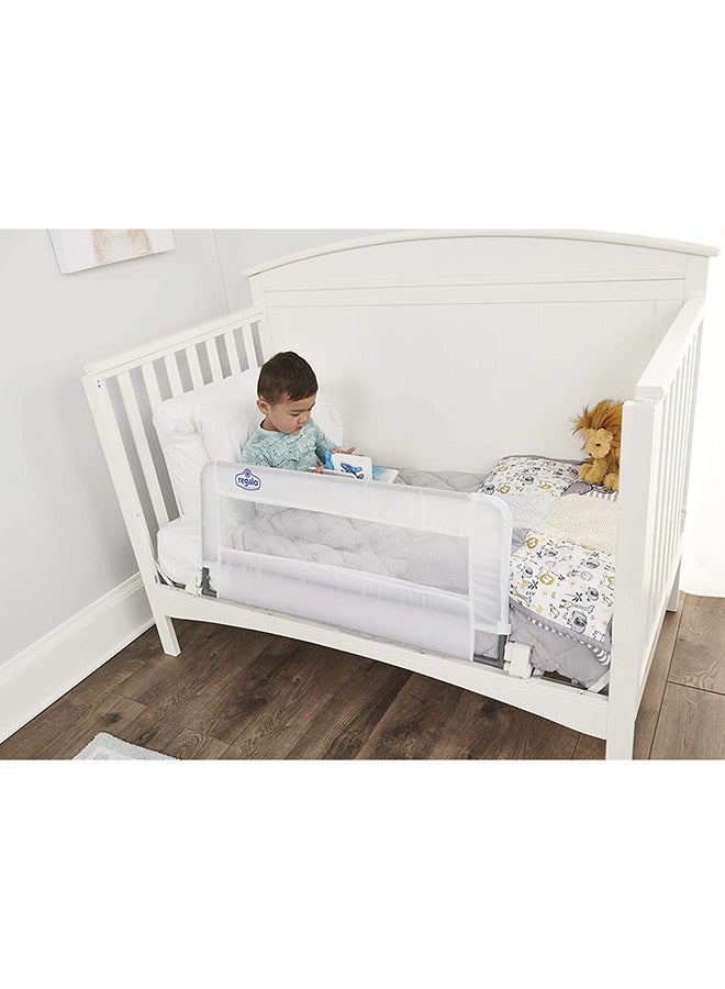 Swing Down Crib Rail | 33” Long & 16” High | Baby Safety Bed Guard with Gap Guard Protection | Foldable, Secure & Easy Install | Durable Steel Frame with Mesh Cover | White