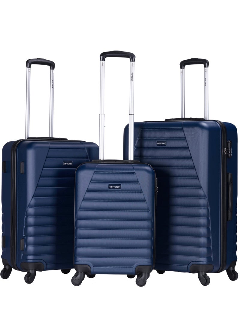 3-Piece ABS Hardside Trolley Luggage Set Spinner Wheels with Number Lock 20/24/28 Inches  Dark Blue