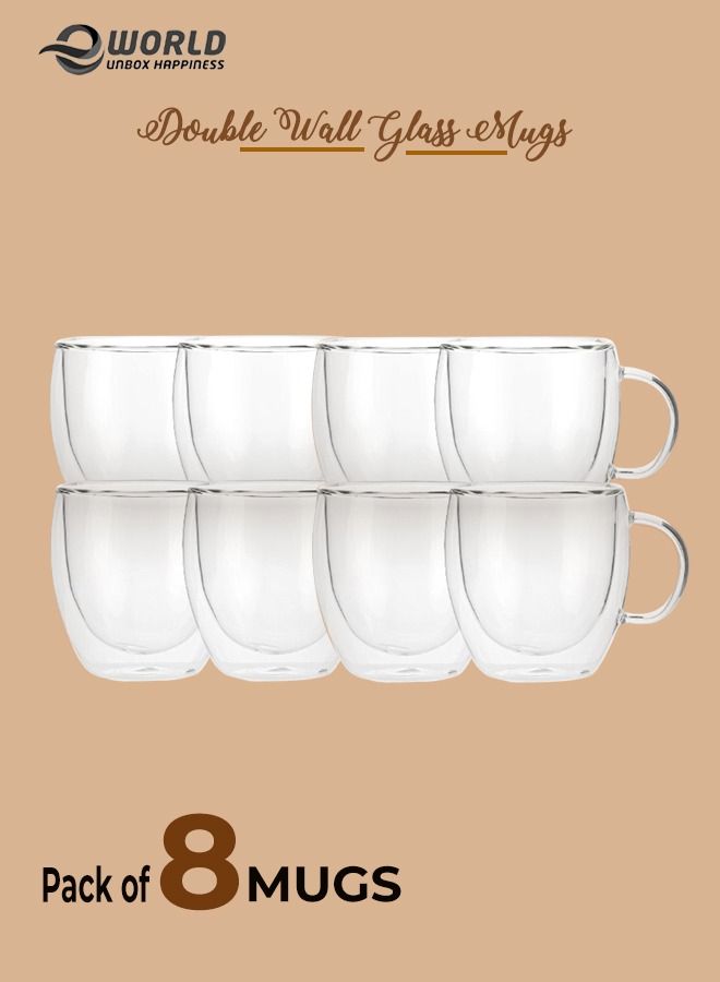 8-Piece Insulated Double Wall Cup with Handle for Drinkware Coffee Tea Available in 250ml, 350ml and 450ml