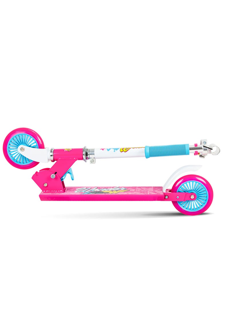 Spartan Wonder Woman 120mm Folding Scooter – Lightweight Kids Kick Scooter with Adjustable Handlebar, Rear Foot Brake, Easy Fold System, and Durable Frame for Safe and Fun Outdoor Riding | SP-7047