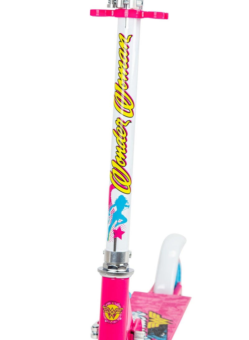 Spartan Wonder Woman 120mm Folding Scooter – Lightweight Kids Kick Scooter with Adjustable Handlebar, Rear Foot Brake, Easy Fold System, and Durable Frame for Safe and Fun Outdoor Riding | SP-7047