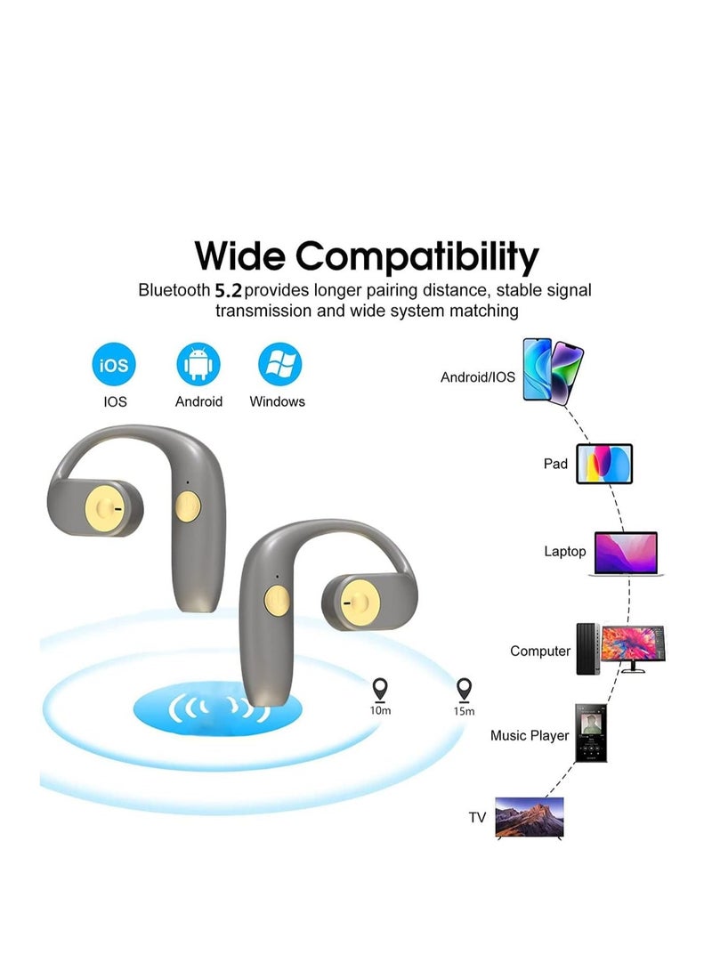 Bone Conduction Headphones Bluetooth 5.2 Wireless Headphones Open Ear Headphones with Microphone Noise Cancelling Sweatproof for Sport Cycling Driving