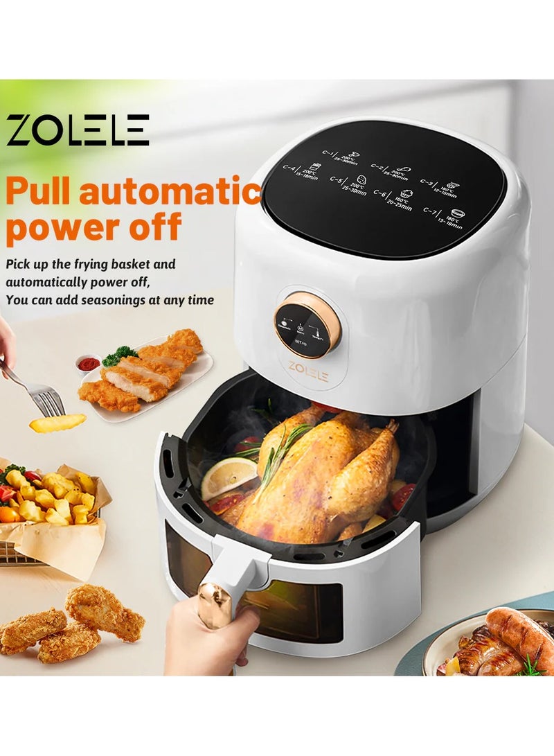 Electric Air Fryer 4.5L Capacity Non-Stick Coating Fried Basket Knob Control Temperature Pull Pan Automatic Power Off 1400W Power - Black