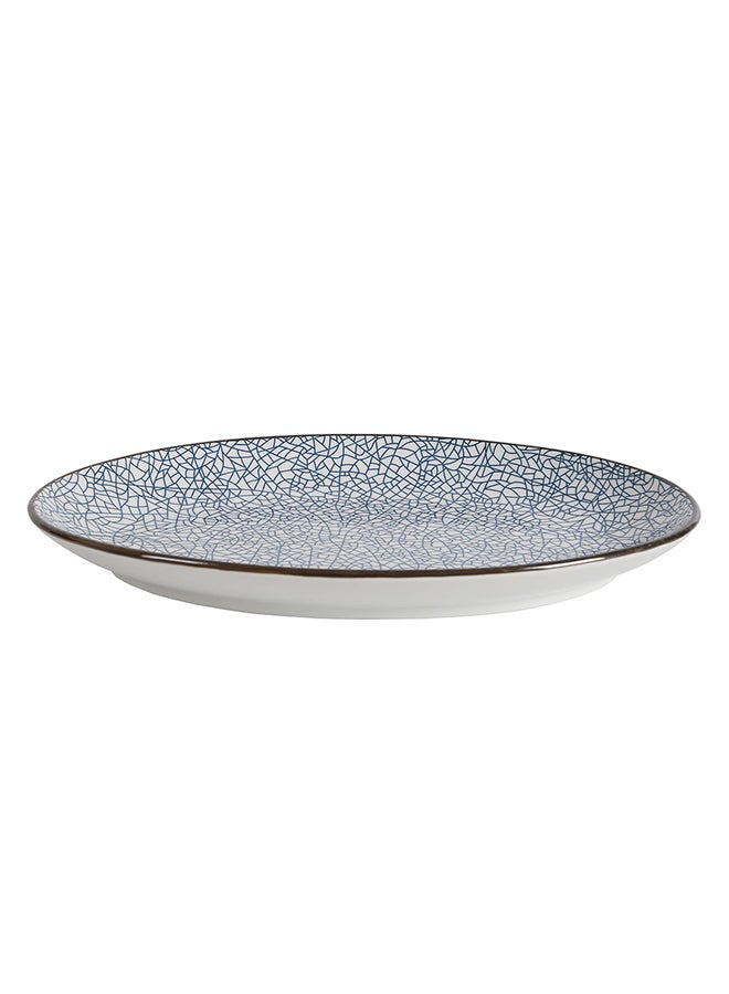 Round Steak Dinner Plate Blue/White 10inch