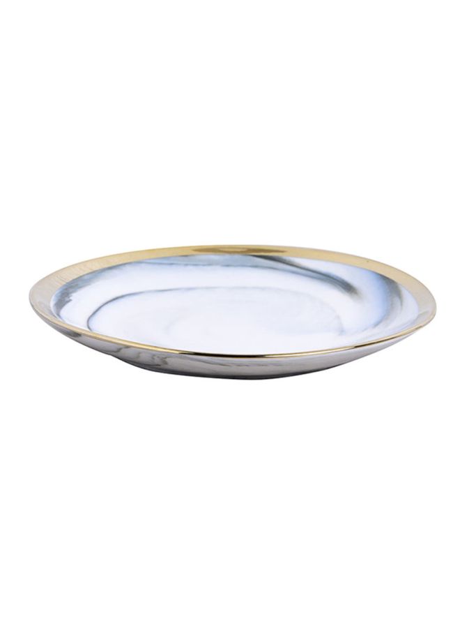 Shallow Dinner Plate White/Gold/Blue 6inch