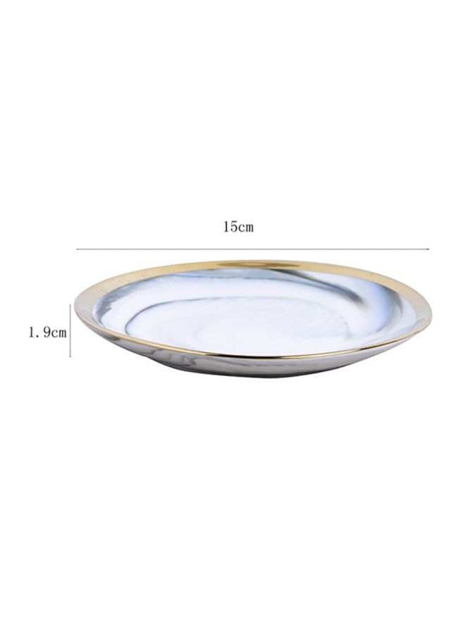 Shallow Dinner Plate White/Gold/Blue 6inch