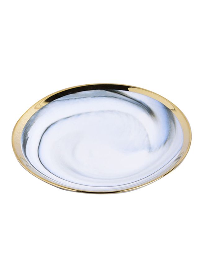 Shallow Dinner Plate White/Gold/Blue 6inch